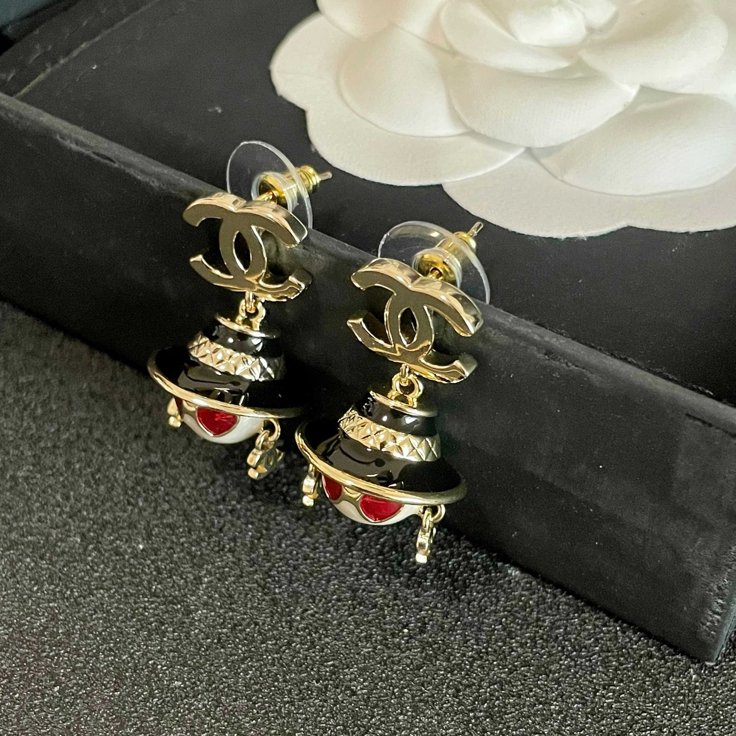 Signature Emblem Statement Earrings in Polished Metal-Tone – Design 002 detail view