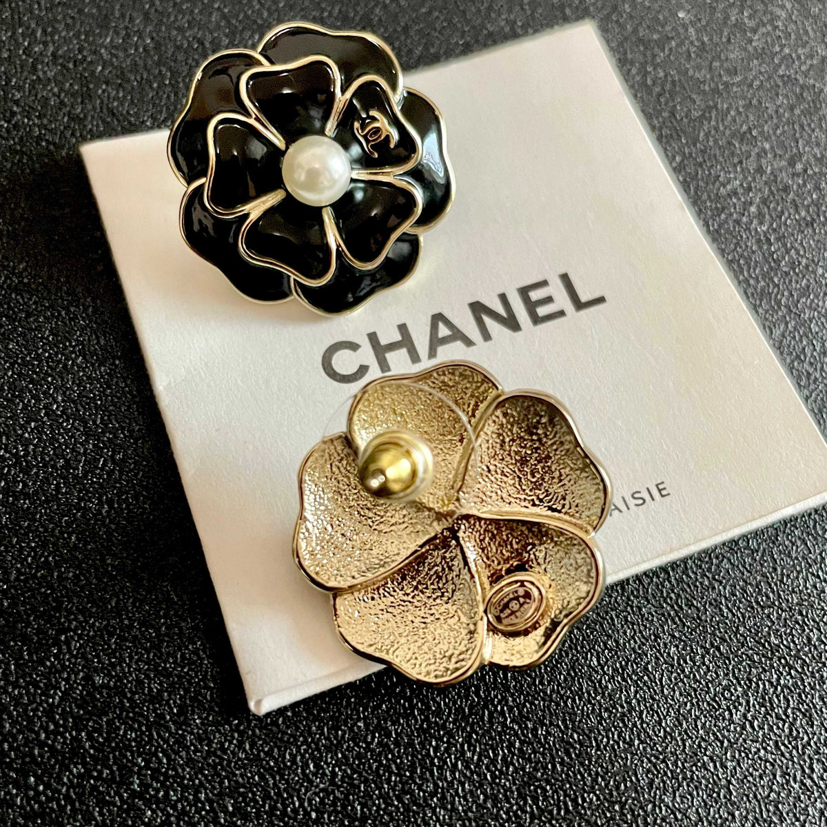 Camellia Stud Earrings in Polished Metal-Tone – Camellia Detail – Design 009 main product view