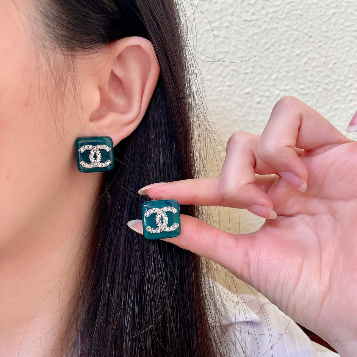 Double-C Emblem Crystal-Accent Stud Earrings – Design 012 main product view