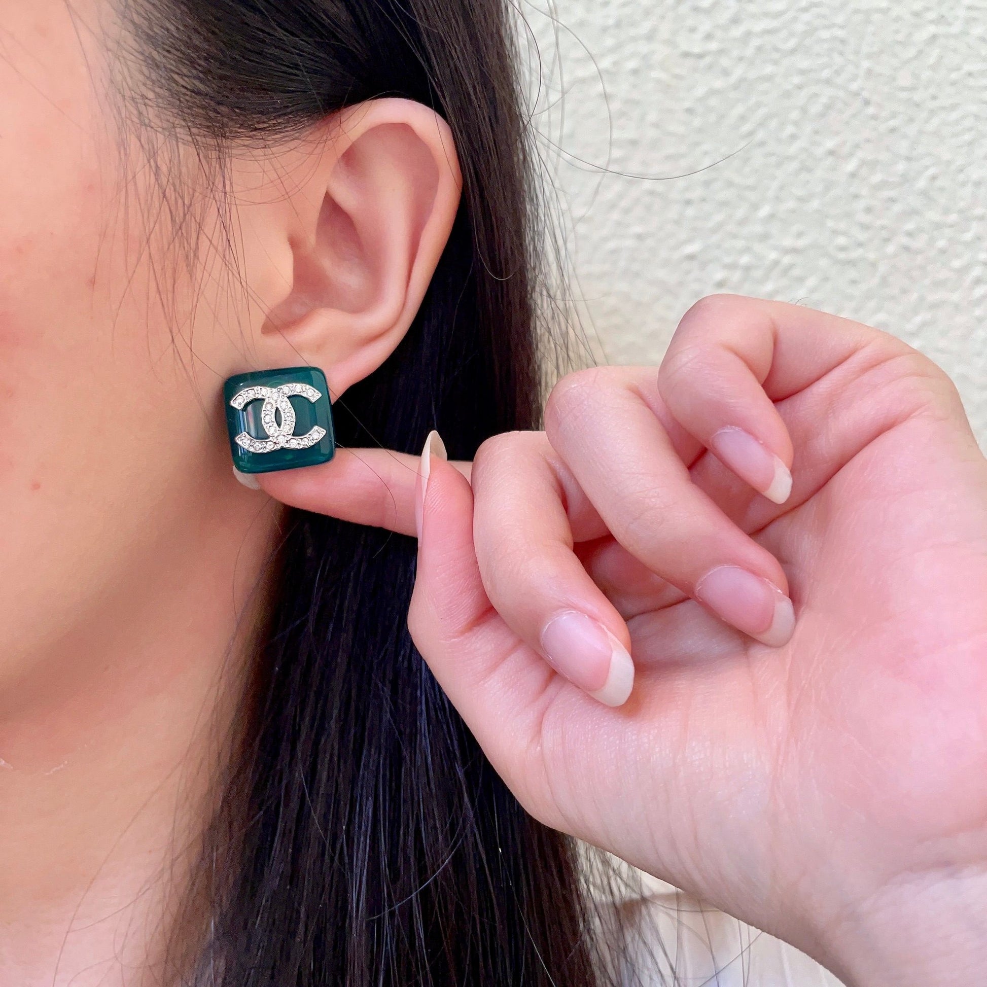 Double-C Emblem Crystal-Accent Stud Earrings – Design 012 front product view