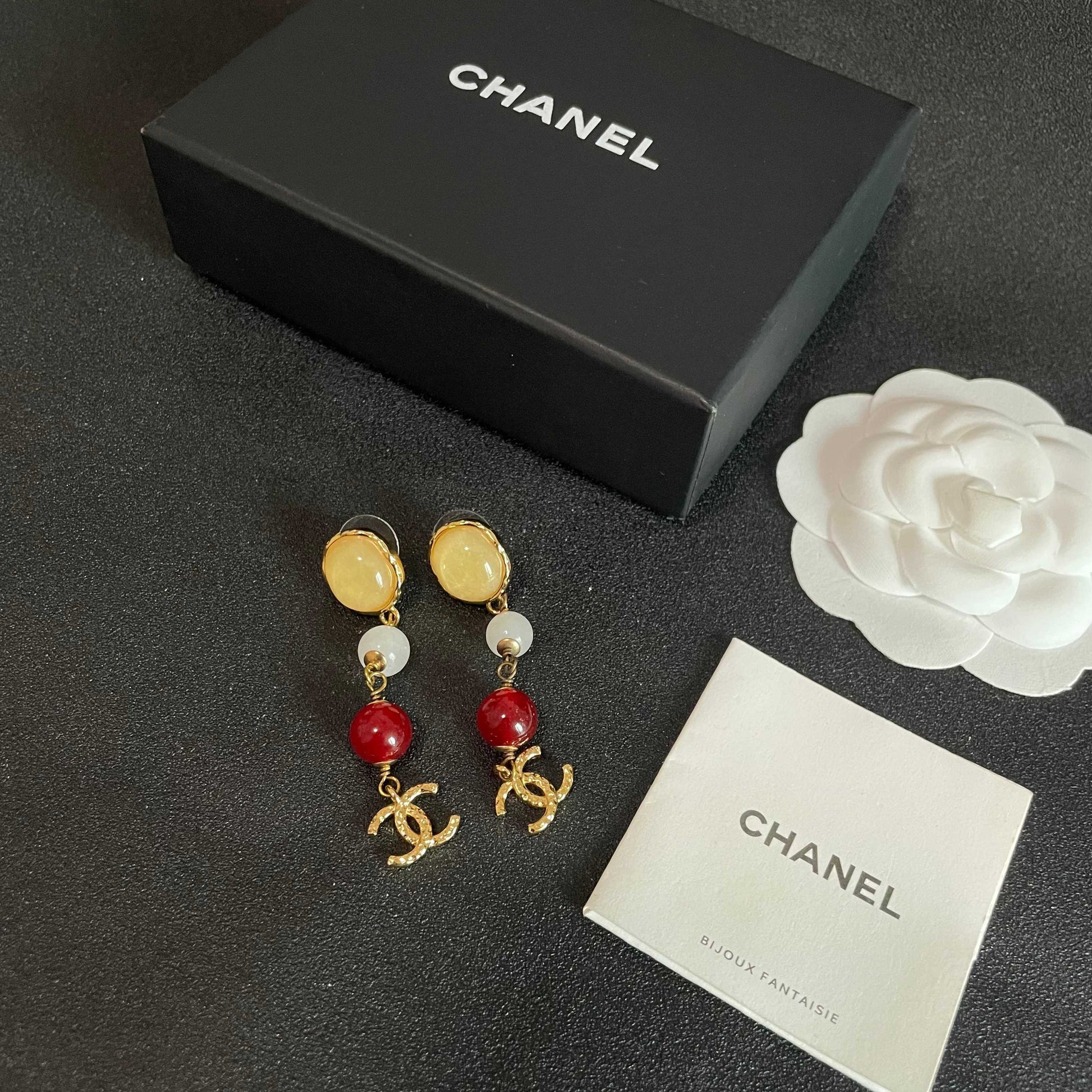 Double-C Emblem Statement Earrings in Polished Metal-Tone – Design 024 close-up detail