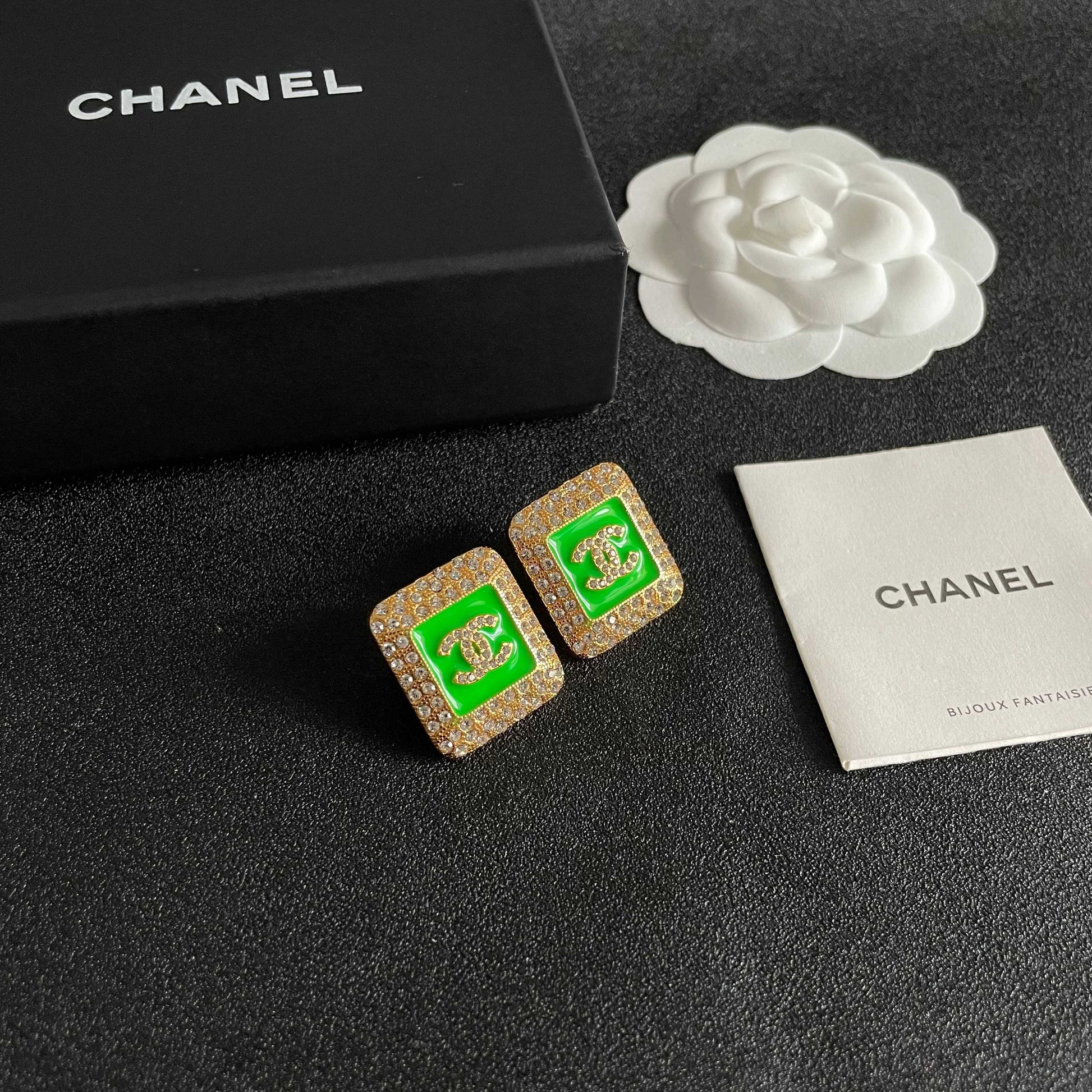 Double-C Emblem Crystal-Accent Stud Earrings – Design 025 styled product view