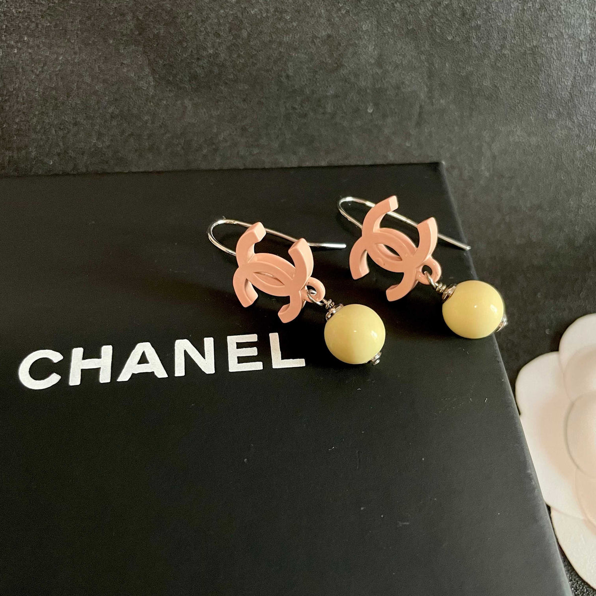 Double-C Emblem Statement Earrings in Polished Metal-Tone – Design 028 detail view
