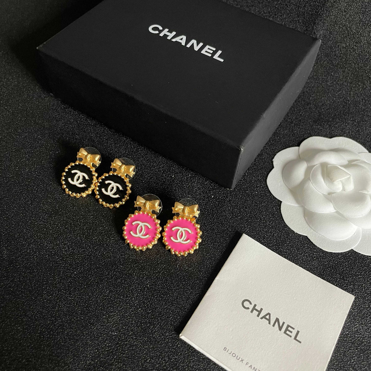 Double-C Emblem Stud Earrings in Polished Metal-Tone – Design 208 side detail