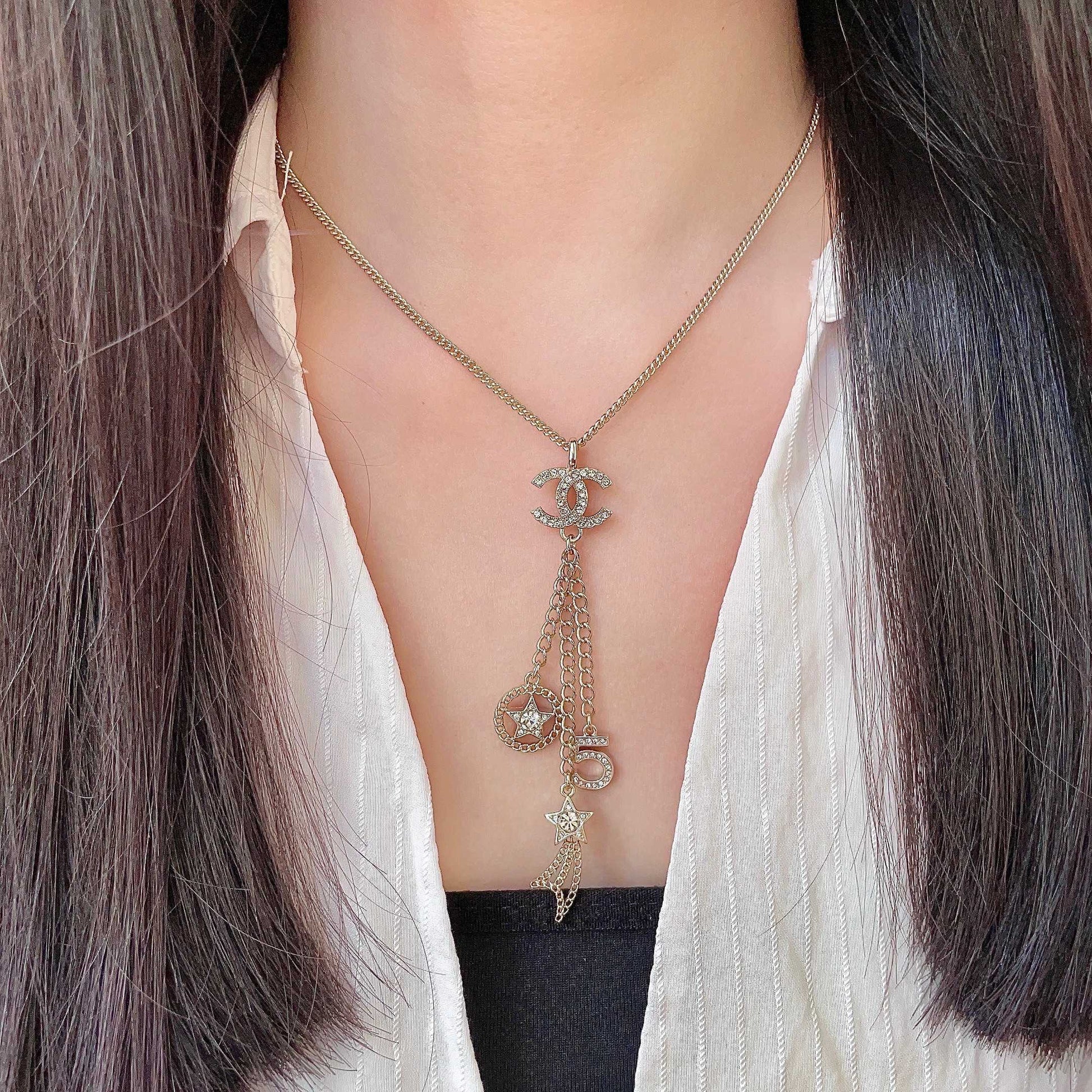 Double-C Emblem Crystal-Accent Pendant Necklace – Design 027 detail view