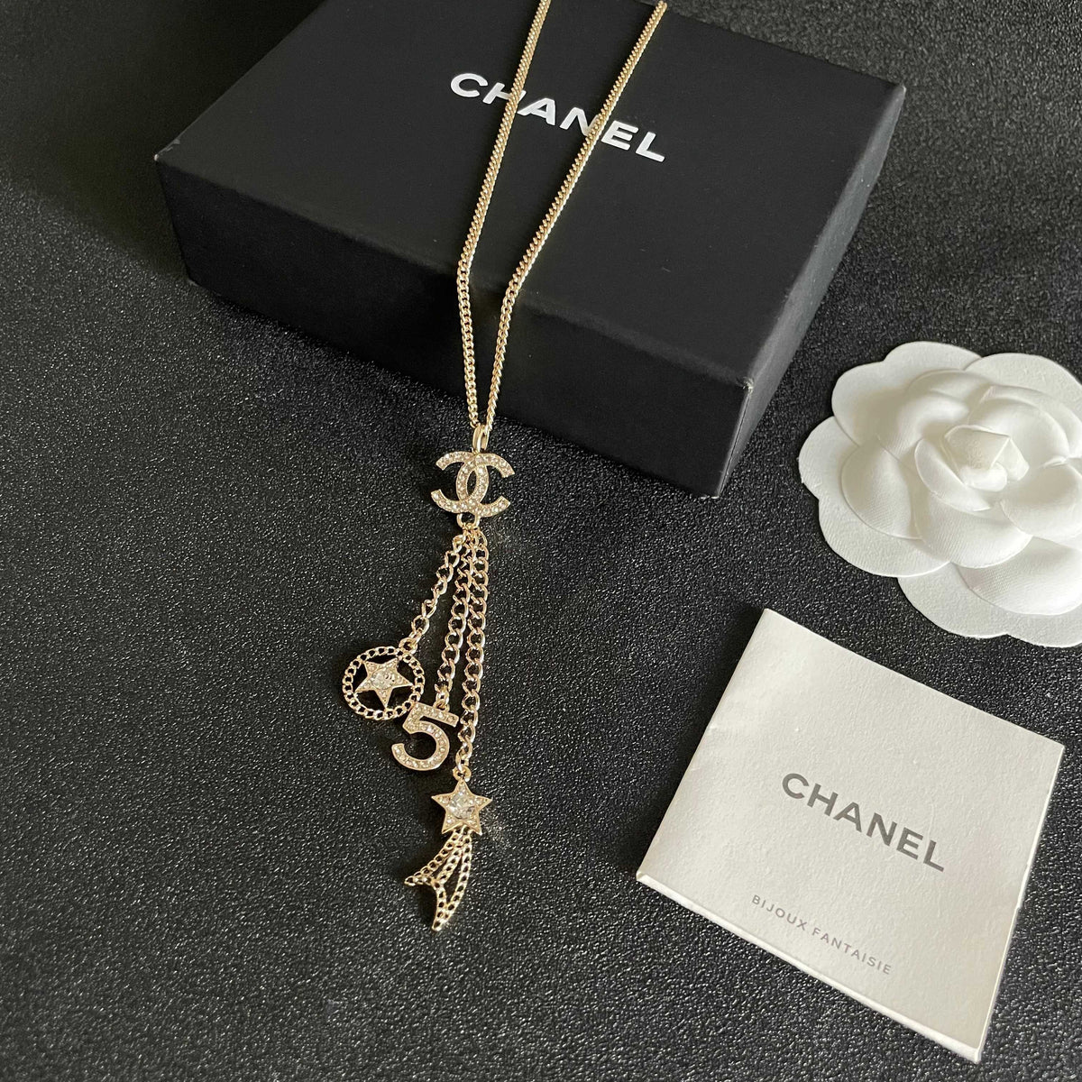 Double-C Emblem Crystal-Accent Pendant Necklace – Design 027 close-up detail