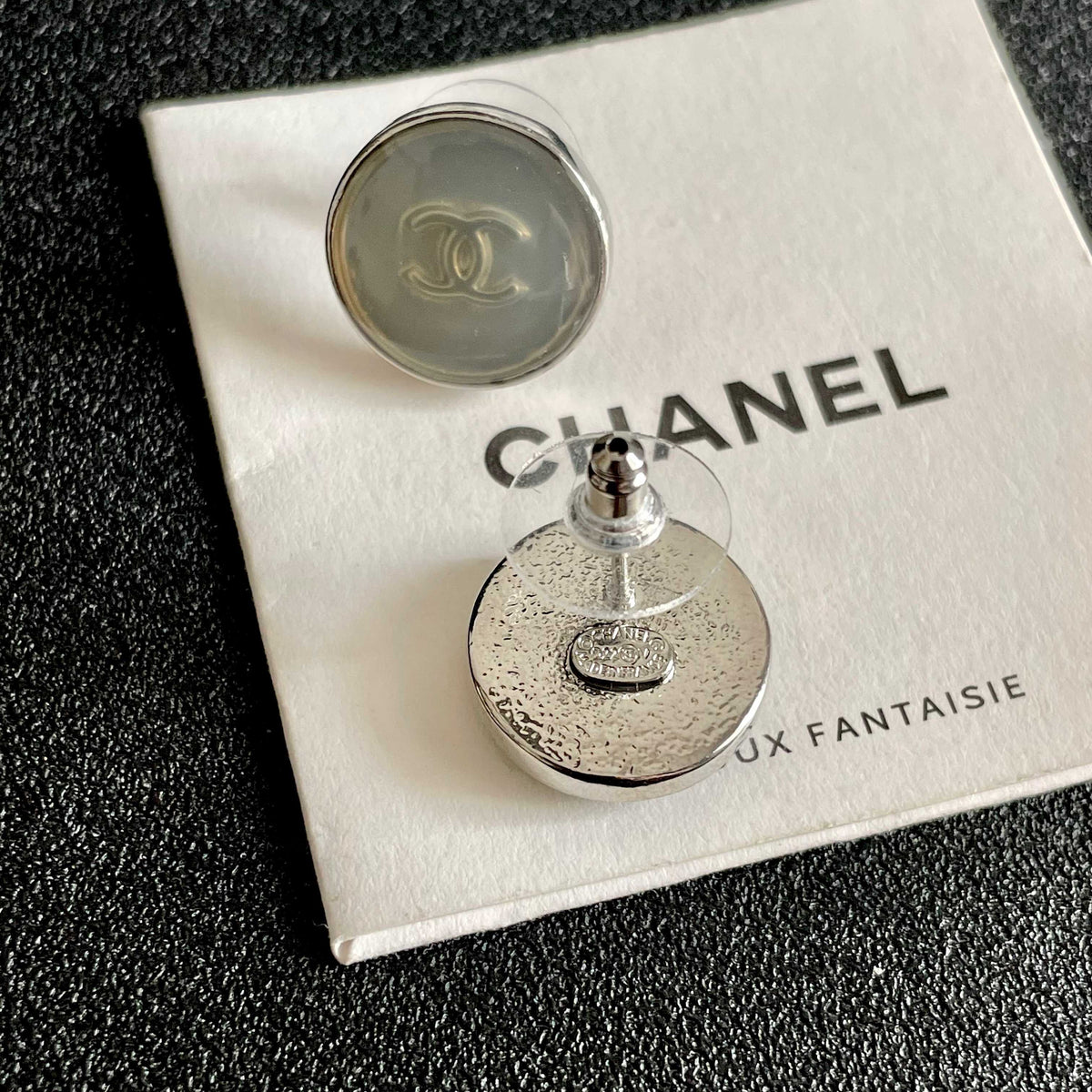Double-C Emblem Stud Earrings in Polished Metal-Tone – Design 231 main product view