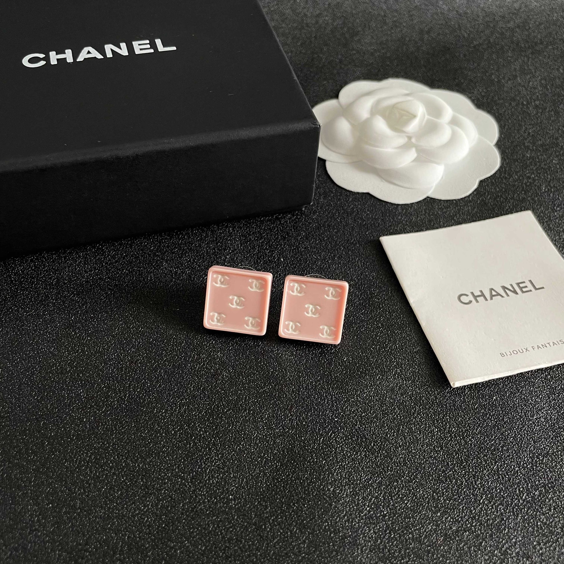 Double-C Emblem Stud Earrings in Polished Metal-Tone – Design 229 styled product view