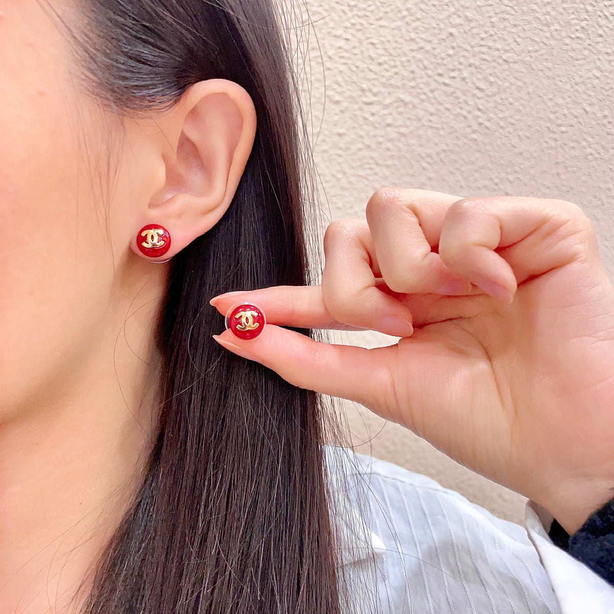 Signature Emblem Stud Earrings in Polished Metal-Tone – Design 049 main product view
