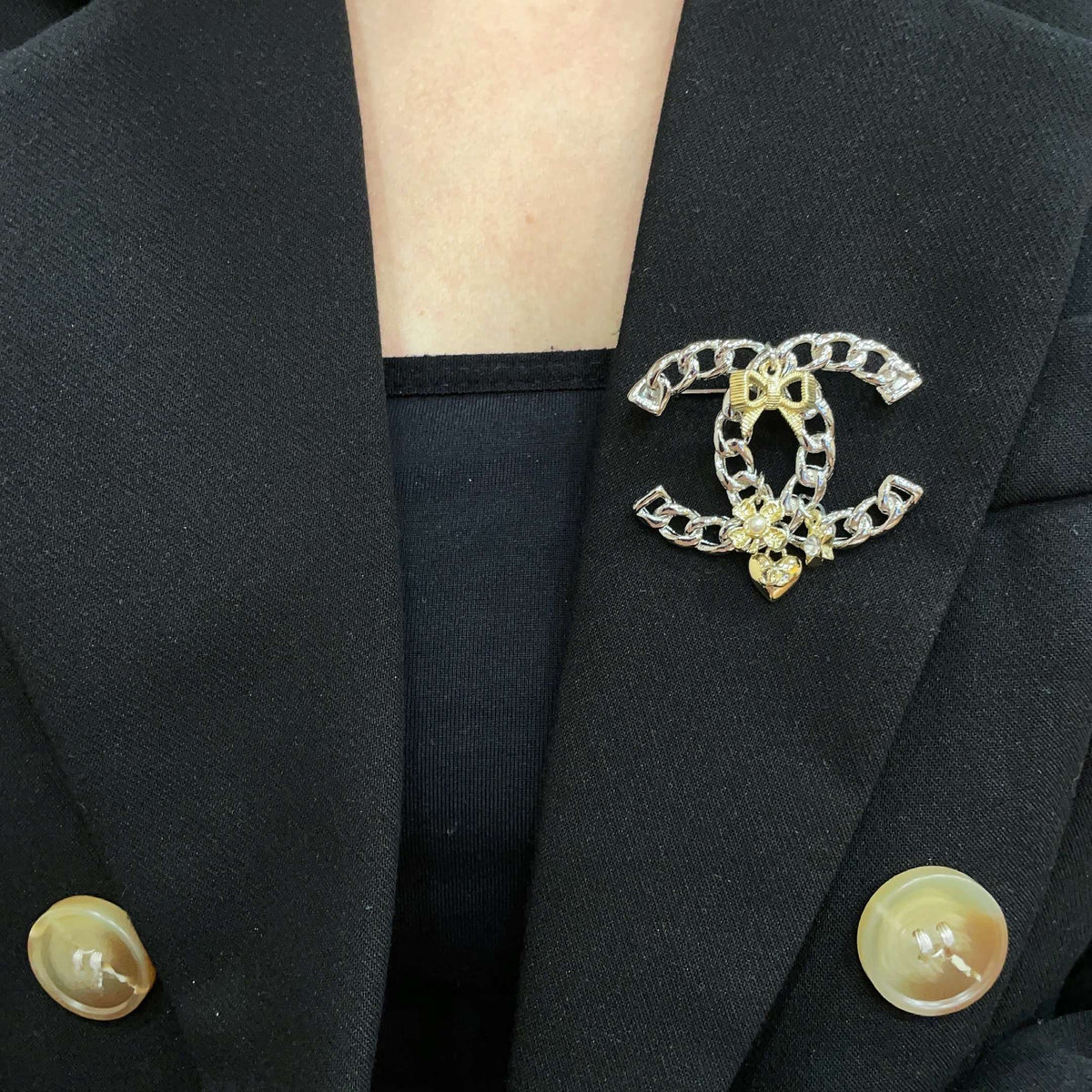 Signature Emblem Brooch in Polished Metal-Tone – Design 029 front product view