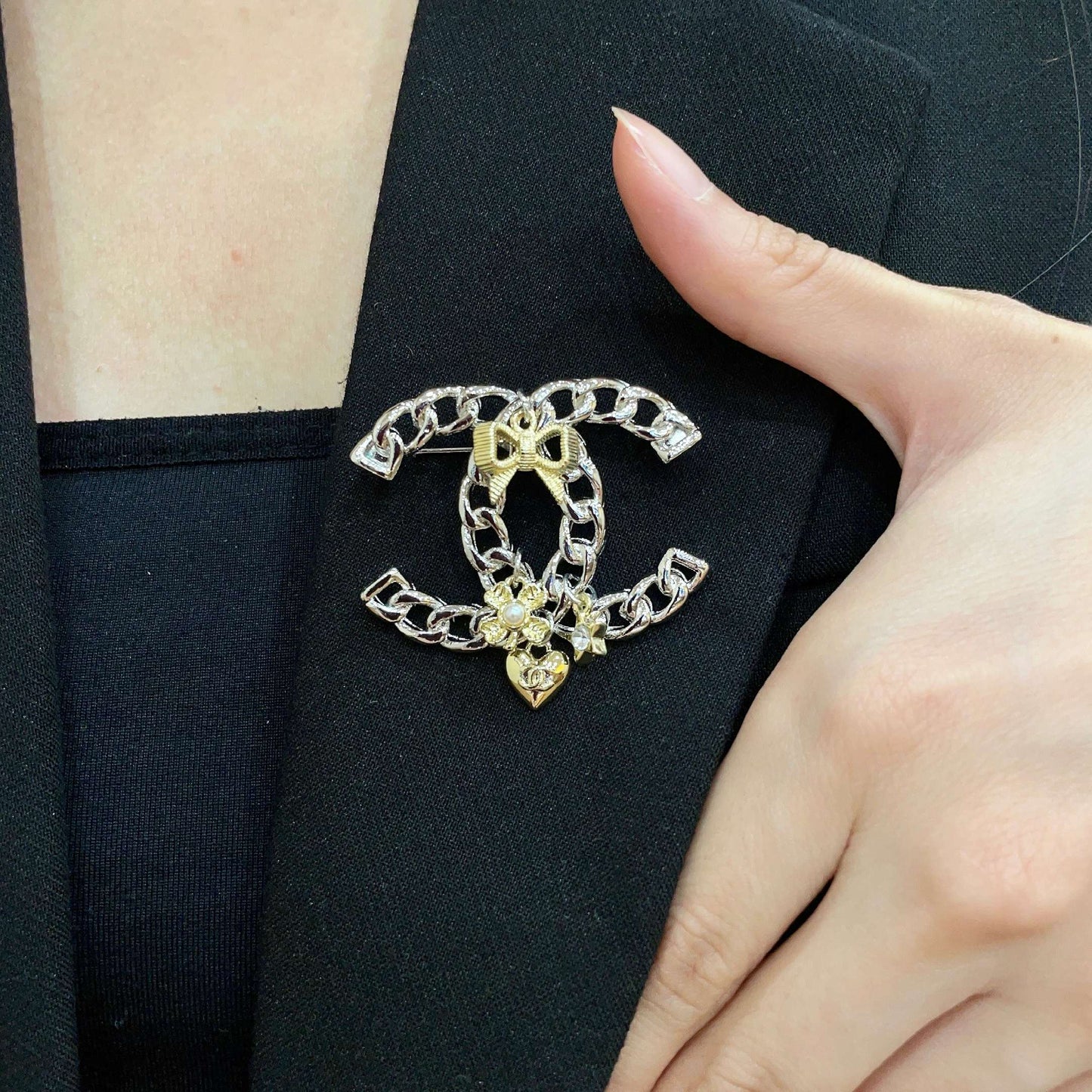 Signature Emblem Brooch in Polished Metal-Tone – Design 029 main product view
