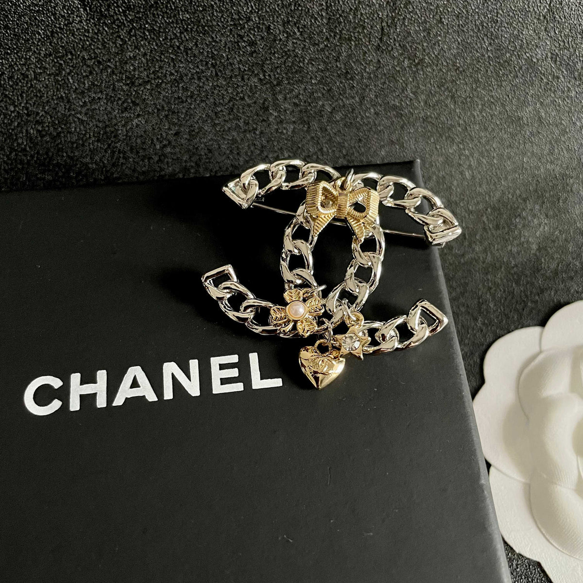 Signature Emblem Brooch in Polished Metal-Tone – Design 029 detail view