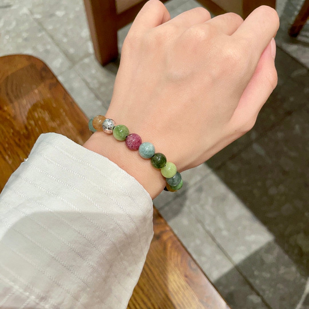 Letter Emblem Bracelet in Polished Metal-Tone – Pearl Detail – Design 003 front product view