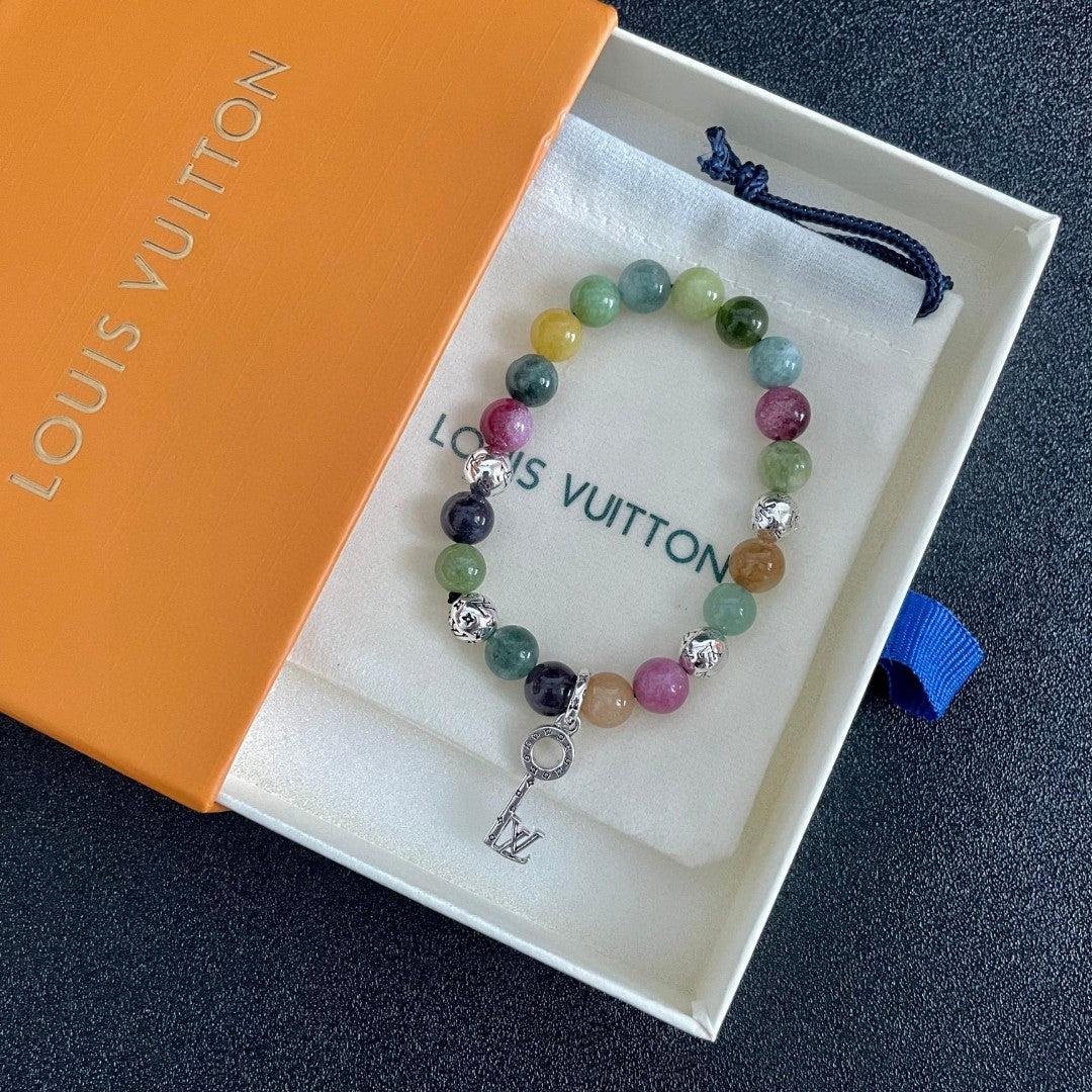 Letter Emblem Bracelet in Polished Metal-Tone – Pearl Detail – Design 003 front product view