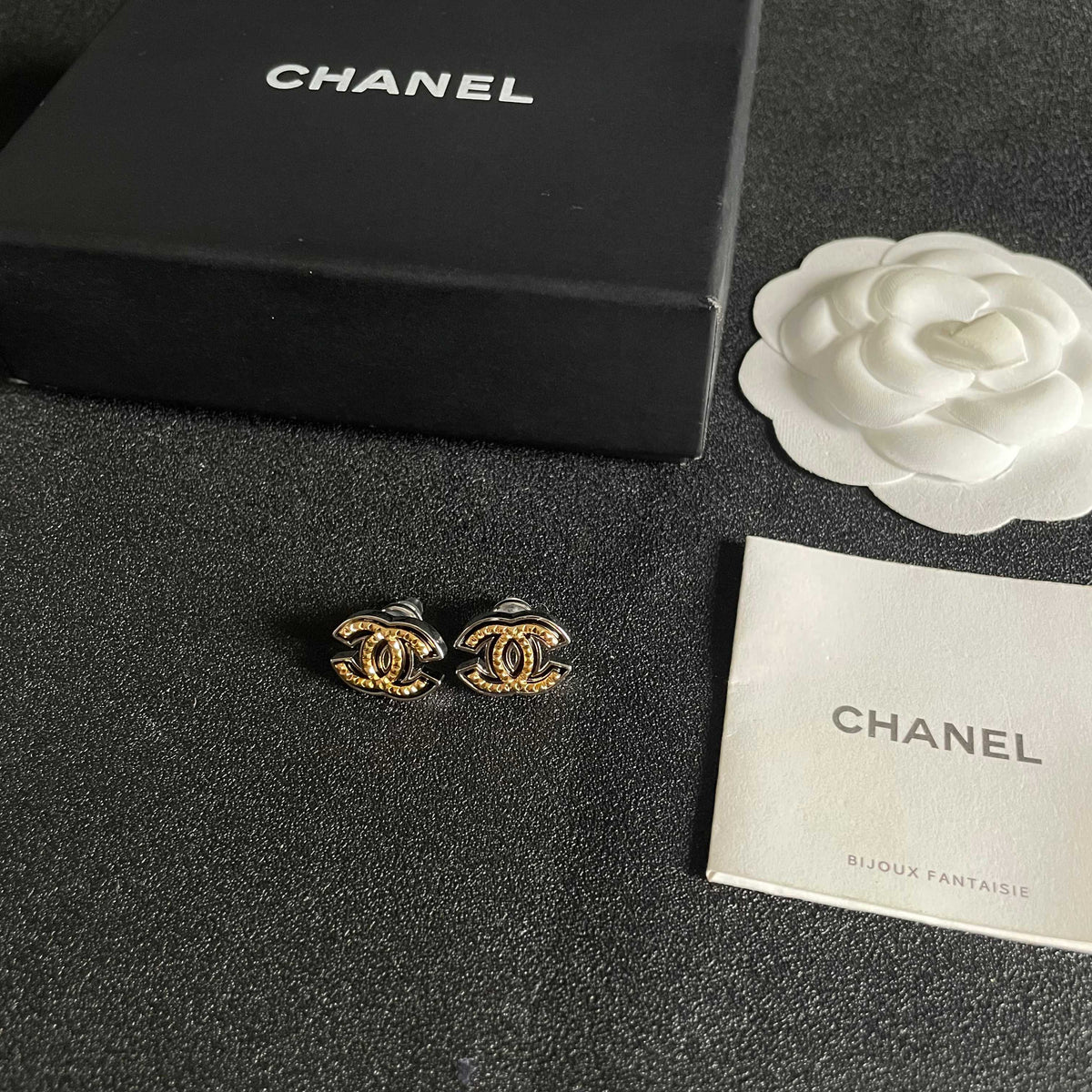 Signature Emblem Stud Earrings in Polished Metal-Tone – Design 038 close-up detail