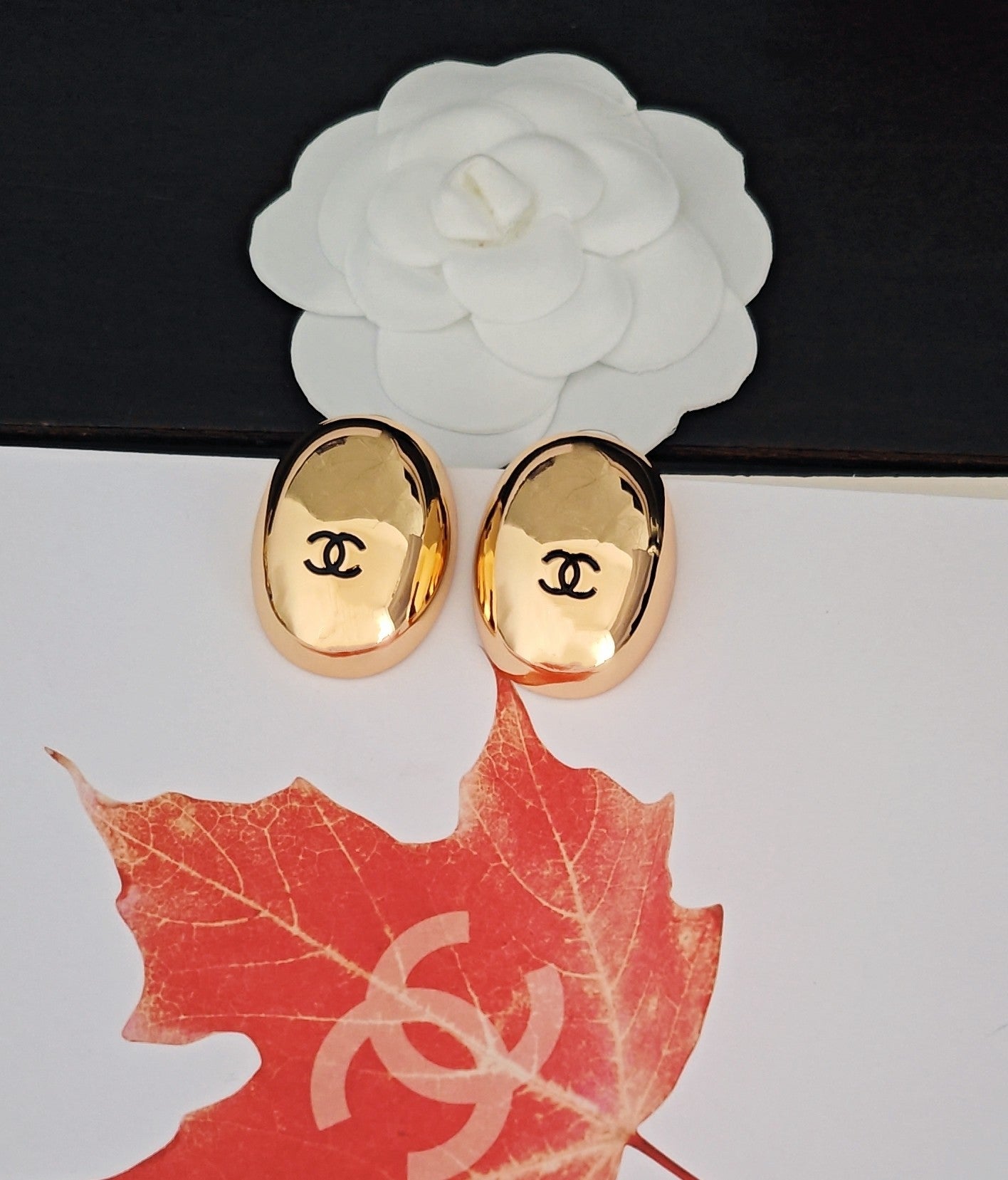 Signature Emblem Stud Earrings in Gold-Tone – Design 003 close-up detail