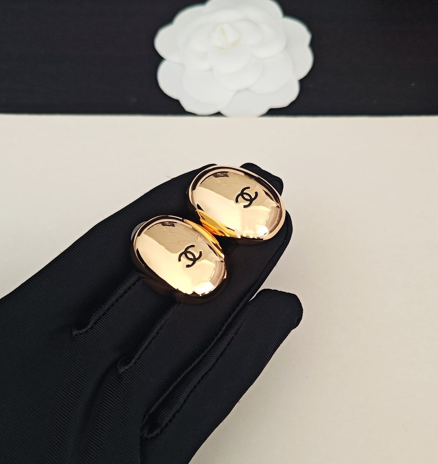 Signature Emblem Stud Earrings in Gold-Tone – Design 003 main product view