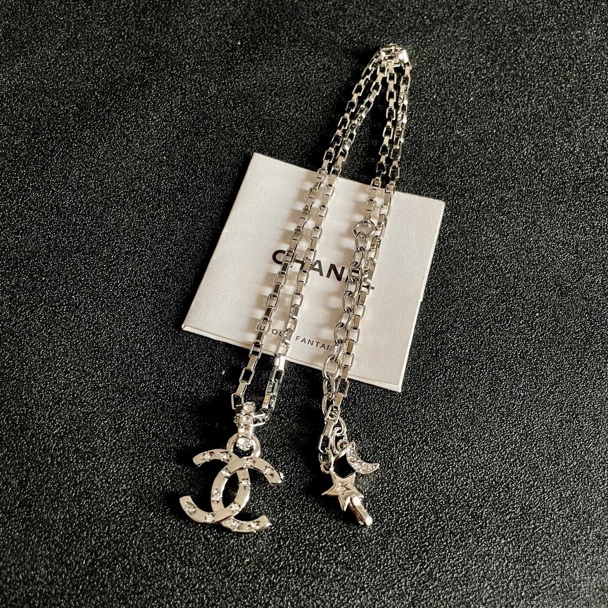 Double-C Emblem Crystal-Accent Pendant Necklace – Design 032 detail view