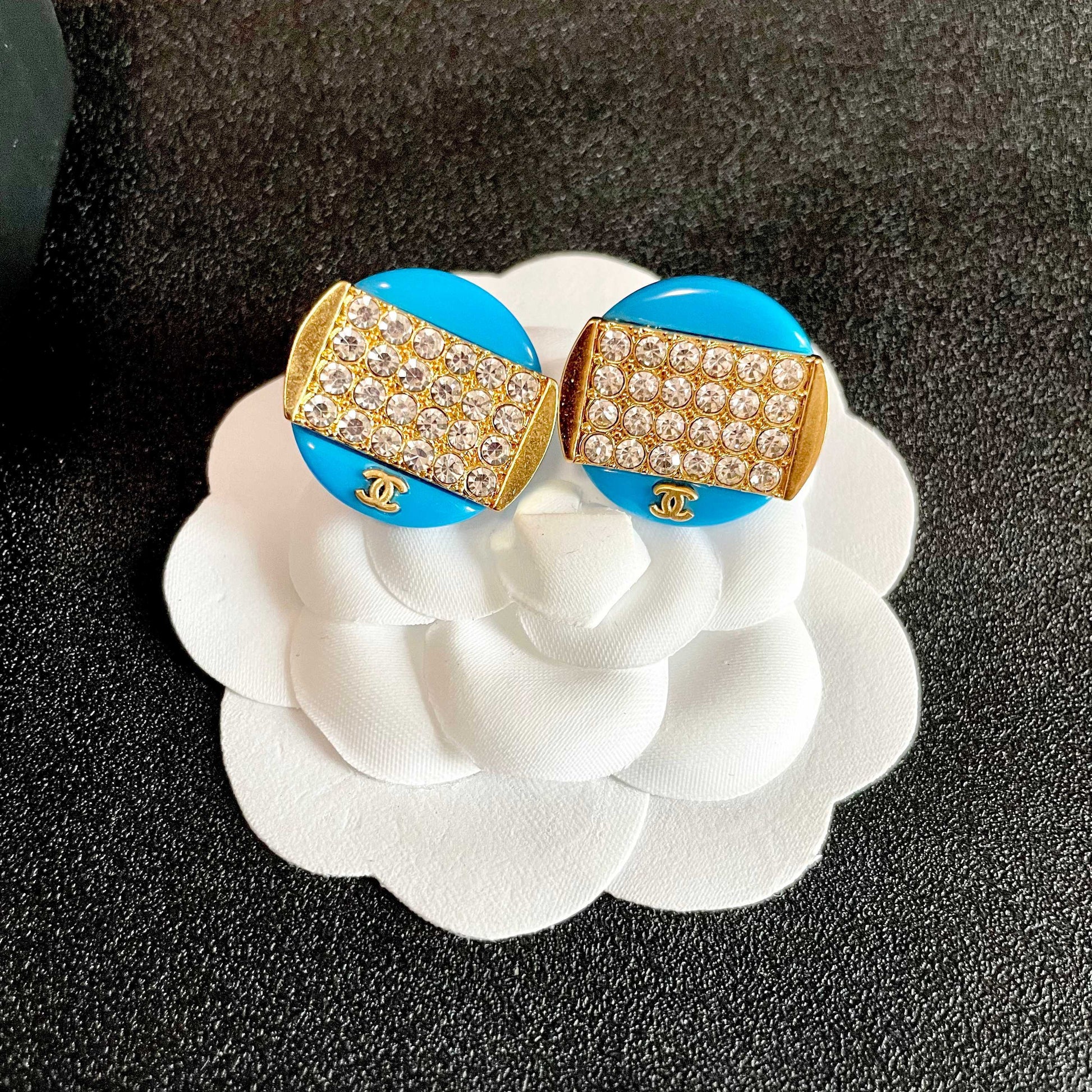 Double-C Emblem Crystal-Accent Stud Earrings – Design 034 front product view