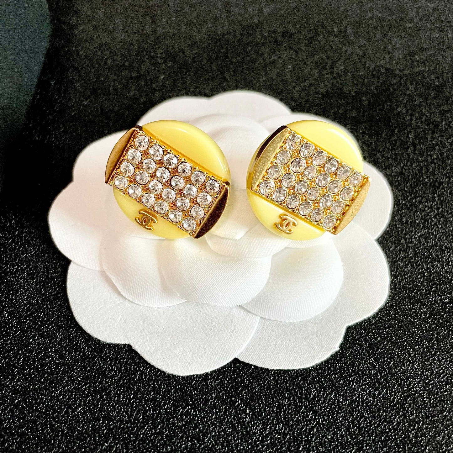 Double-C Emblem Crystal-Accent Stud Earrings – Design 033 front product view