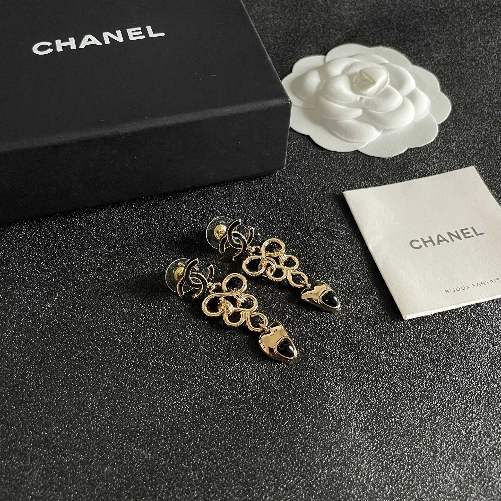 Double-C Emblem Statement Earrings in Polished Metal-Tone – Design 035 styled product view