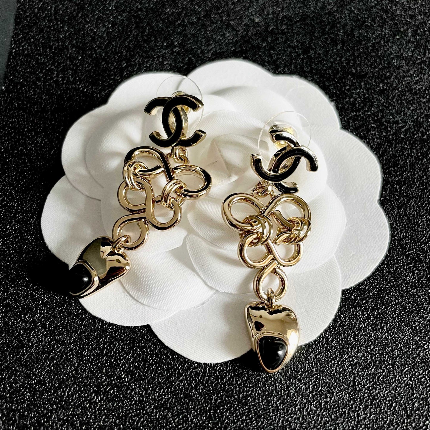 Double-C Emblem Statement Earrings in Polished Metal-Tone – Design 035 front product view