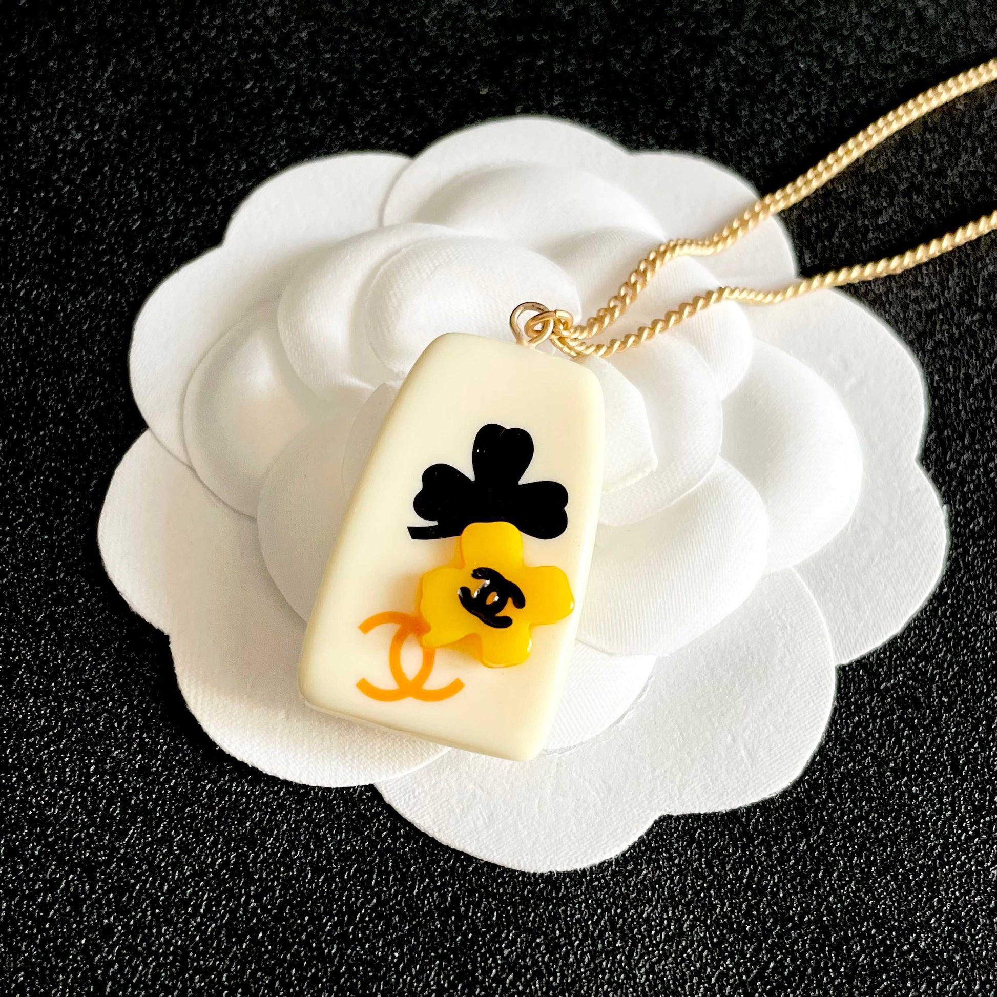Camellia Pendant Necklace in Polished Metal-Tone – Camellia Detail – Design 017 front product view