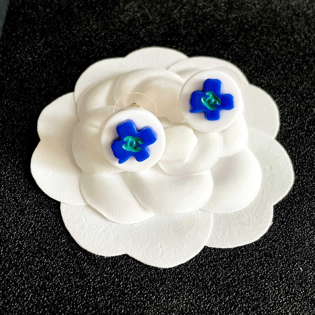 Camellia Stud Earrings in Polished Metal-Tone – Camellia Detail – Design 042 front product view