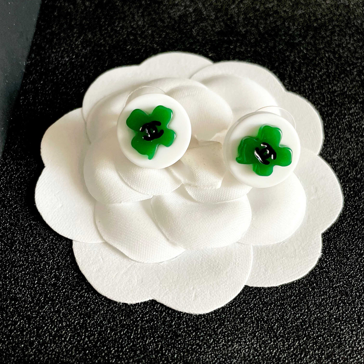 Camellia Stud Earrings in Polished Metal-Tone – Camellia Detail – Design 043 front product view
