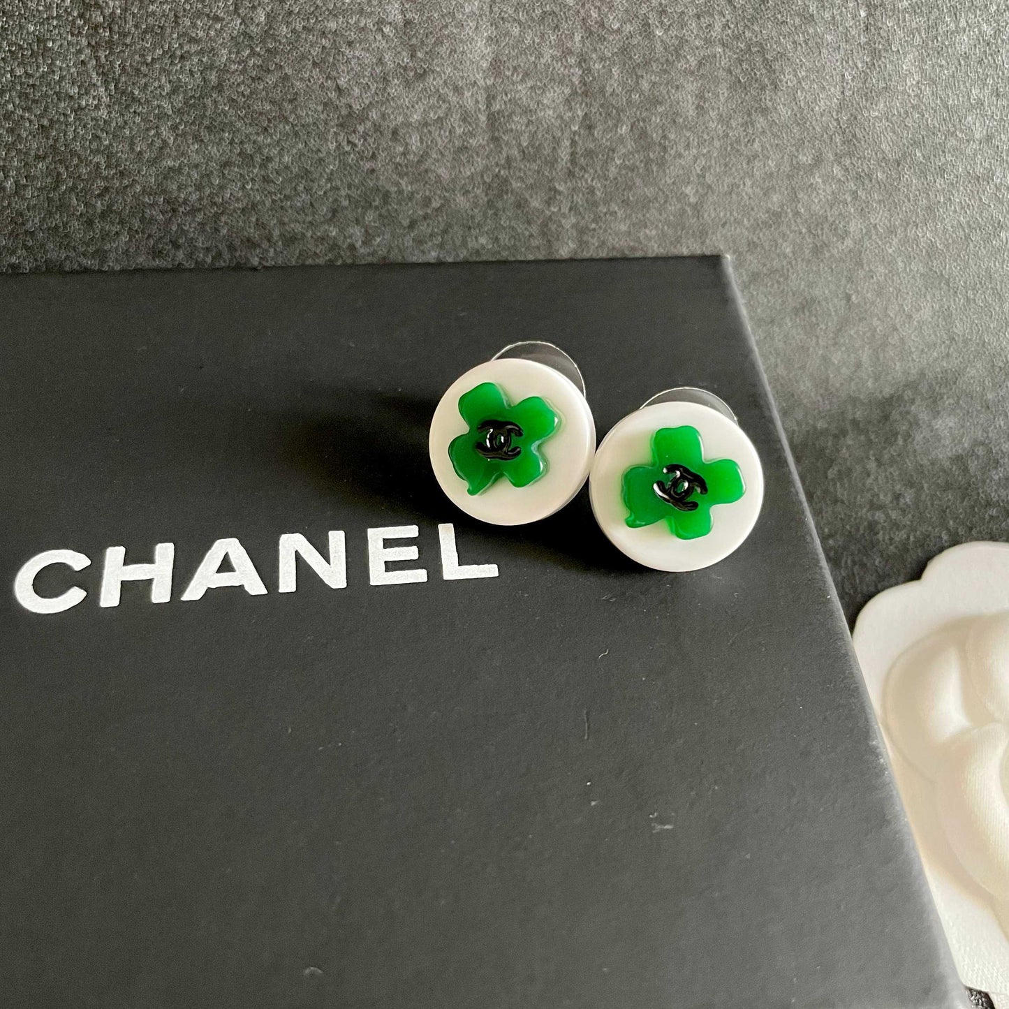 Camellia Stud Earrings in Polished Metal-Tone – Camellia Detail – Design 043 detail view
