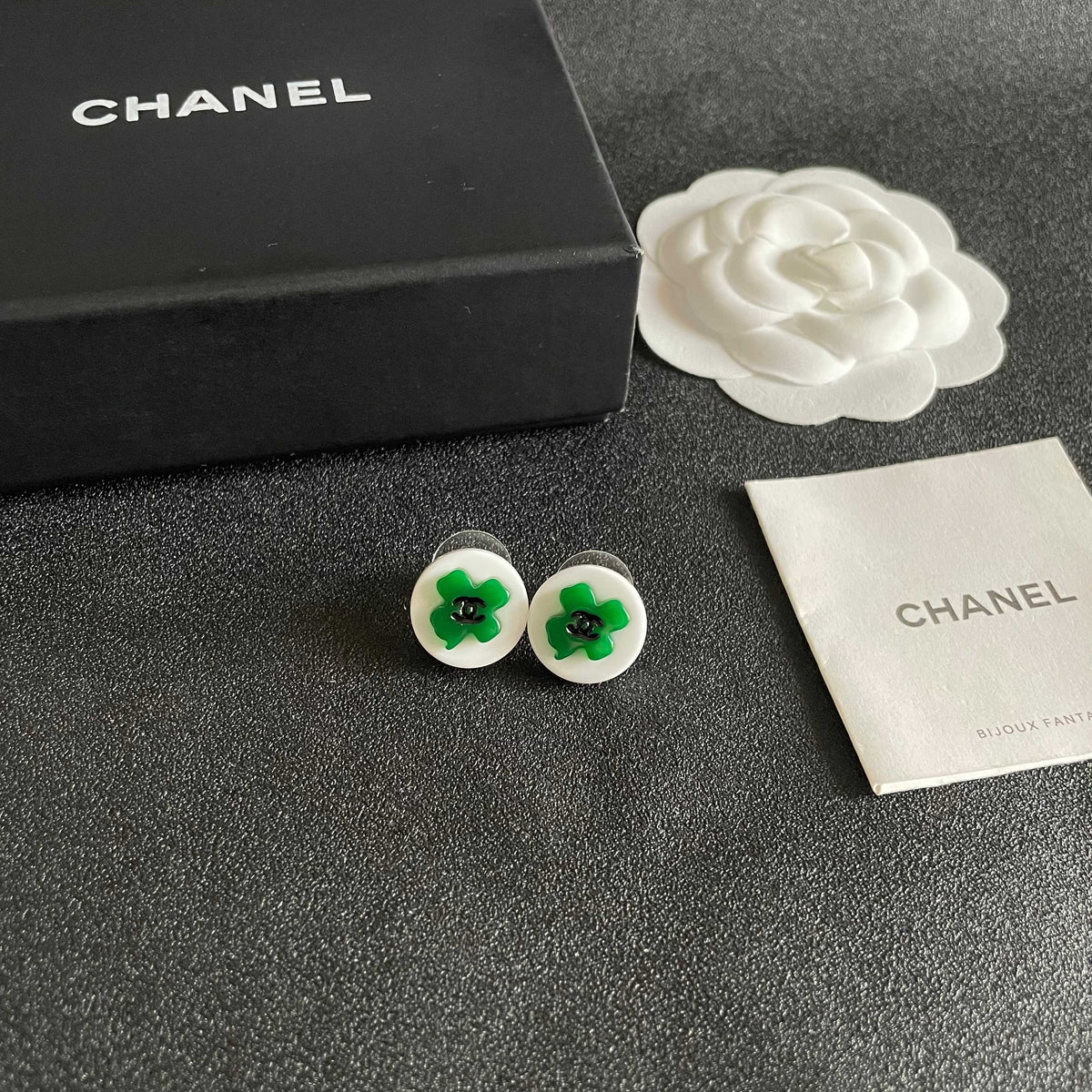 Camellia Stud Earrings in Polished Metal-Tone – Camellia Detail – Design 043 styled product view