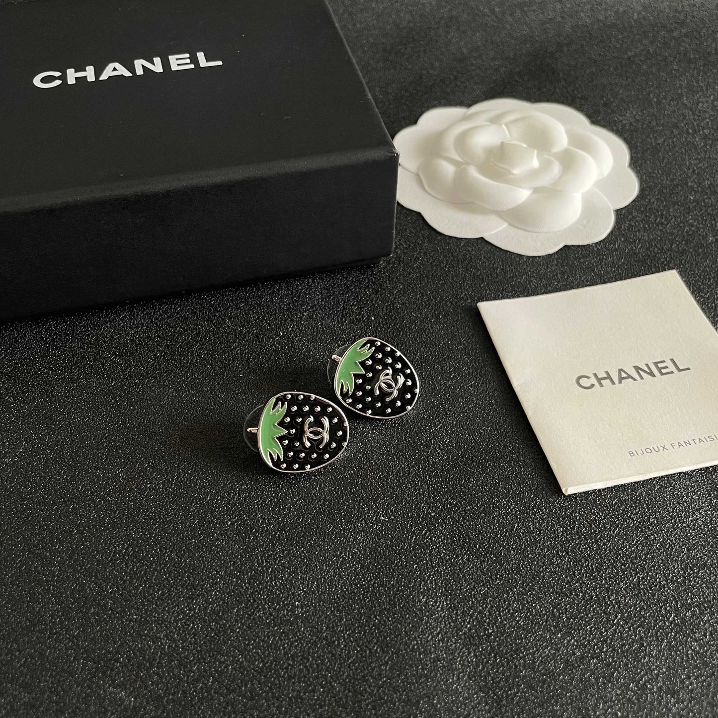Double-C Emblem Stud Earrings in Polished Metal-Tone – Design 293 styled product view