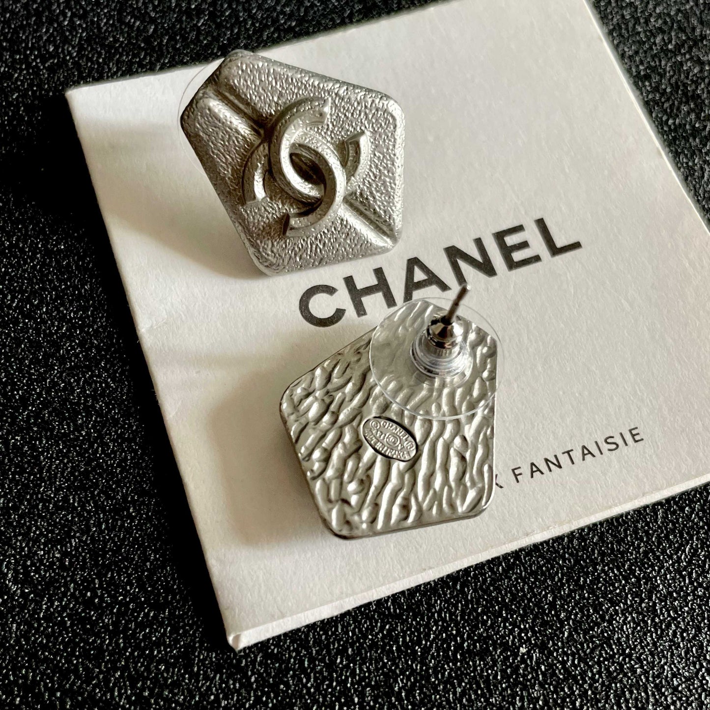 Double-C Emblem Stud Earrings in Polished Metal-Tone – Design 288 main product view