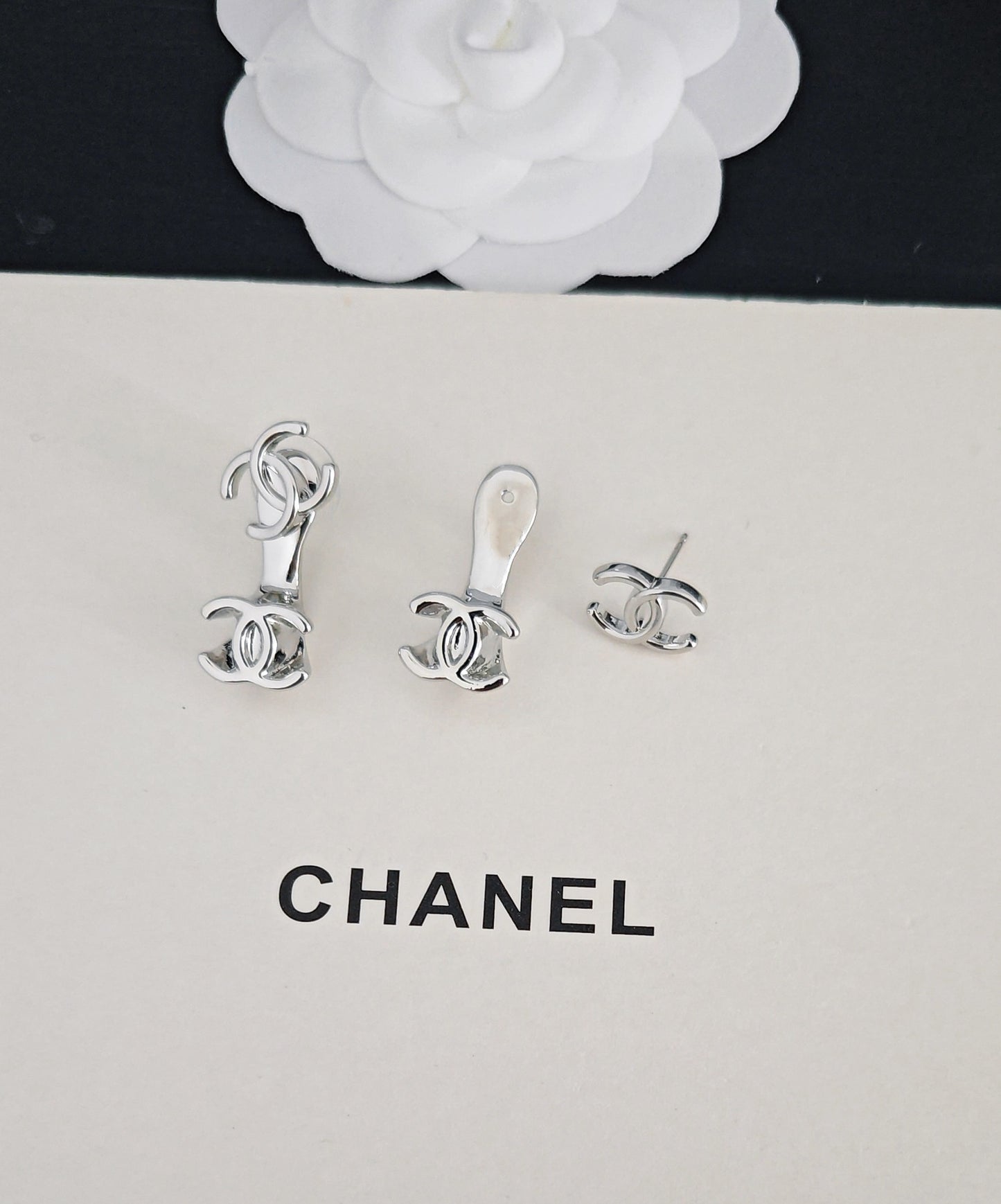 Signature Emblem Statement Earrings in Gold-Tone – White Detail – Design 003 close-up detail