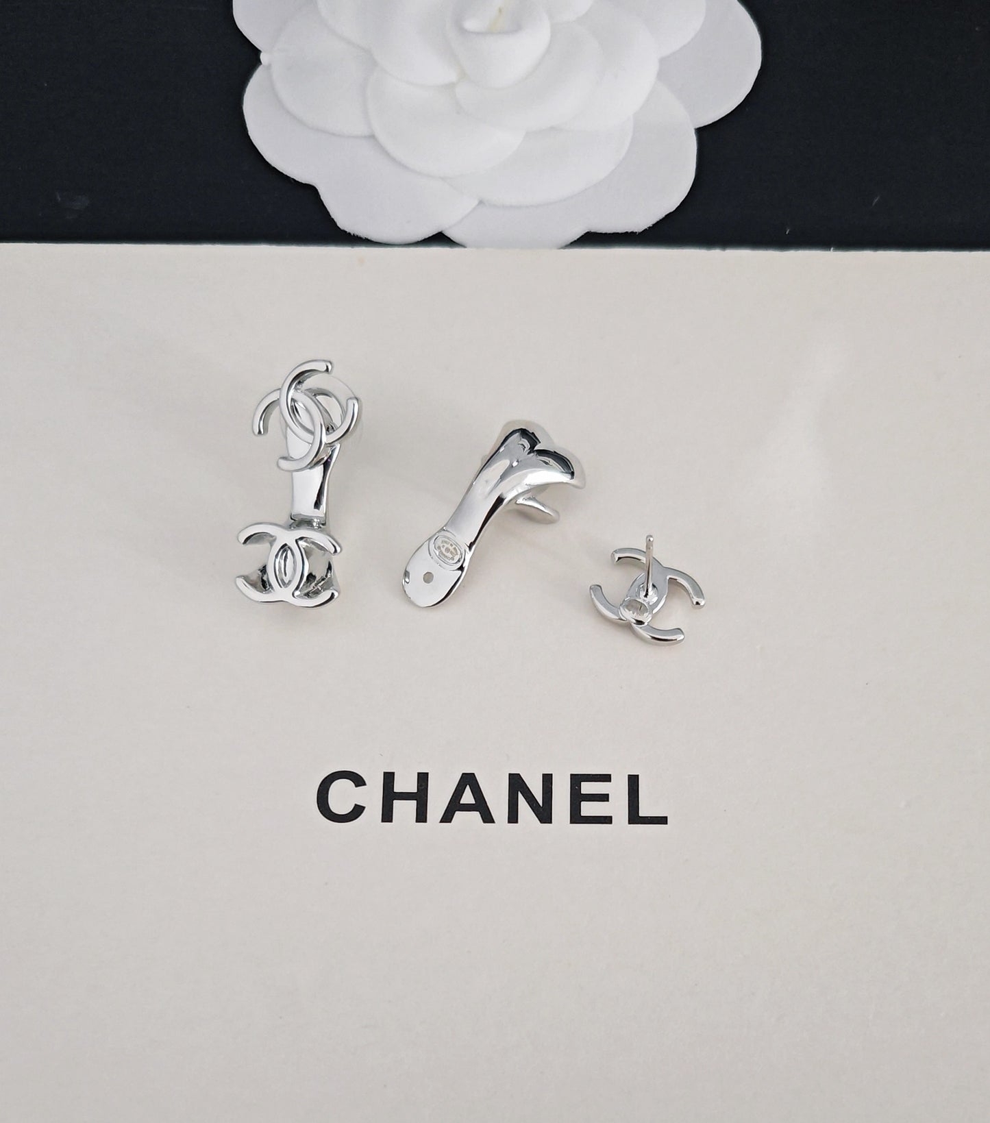 Signature Emblem Statement Earrings in Gold-Tone – White Detail – Design 003 main product view