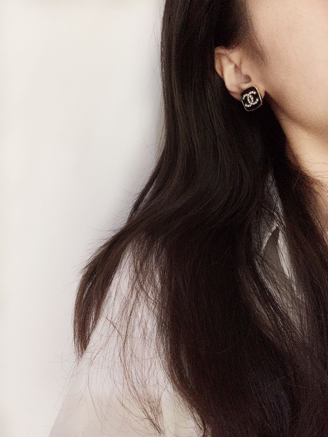 Square Stud Earrings in Gold-Tone – Black Detail – Design 002 front product view