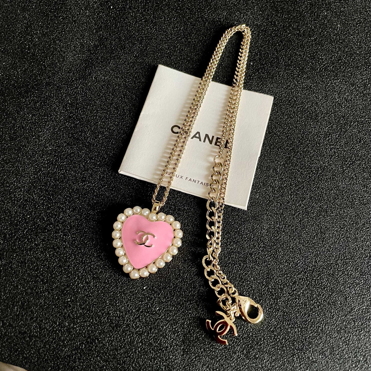 Double-C Emblem Pearl-Detail Pendant Necklace – Pearl Detail – Design 083 detail view
