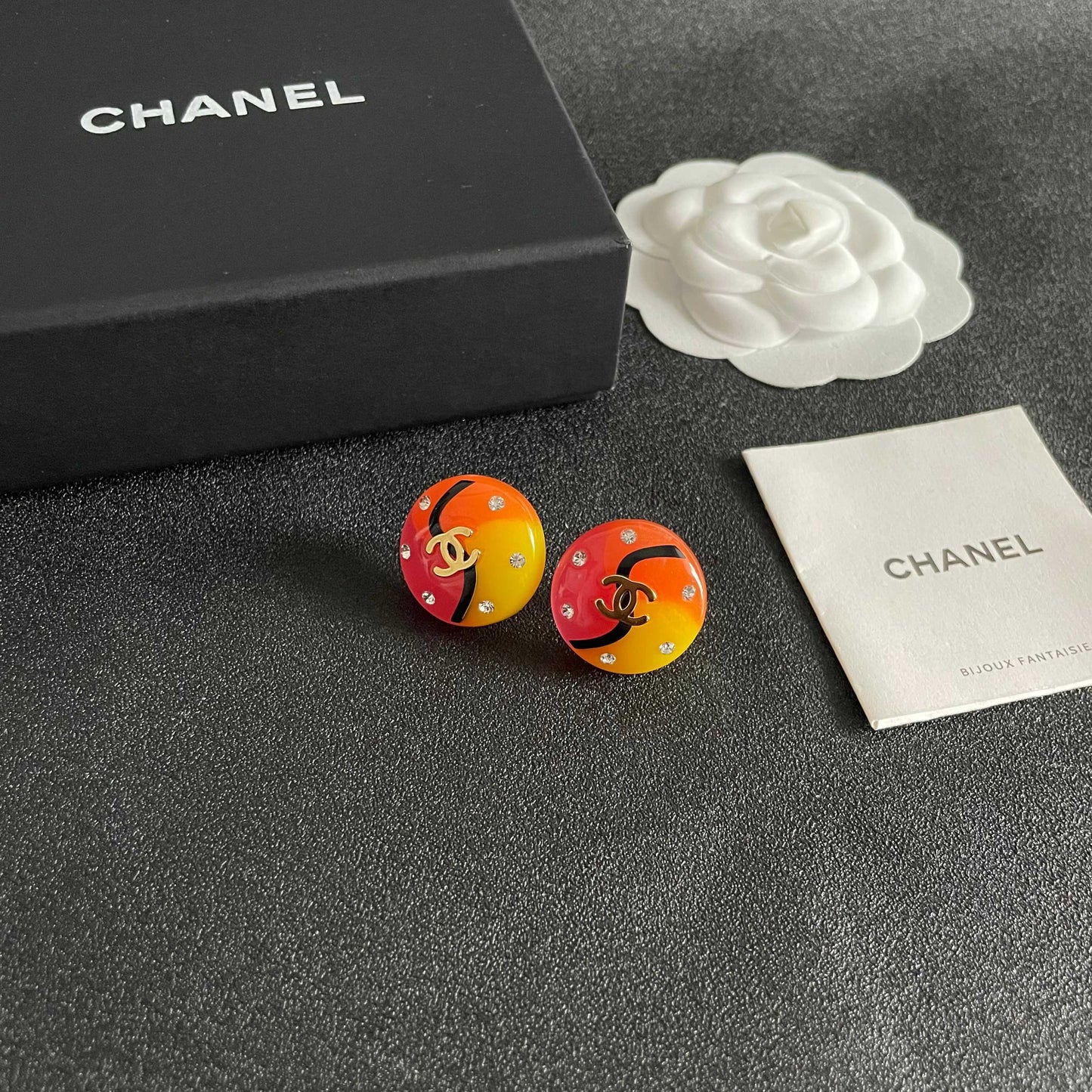 Double-C Emblem Stud Earrings in Polished Metal-Tone – Design 315 styled product view