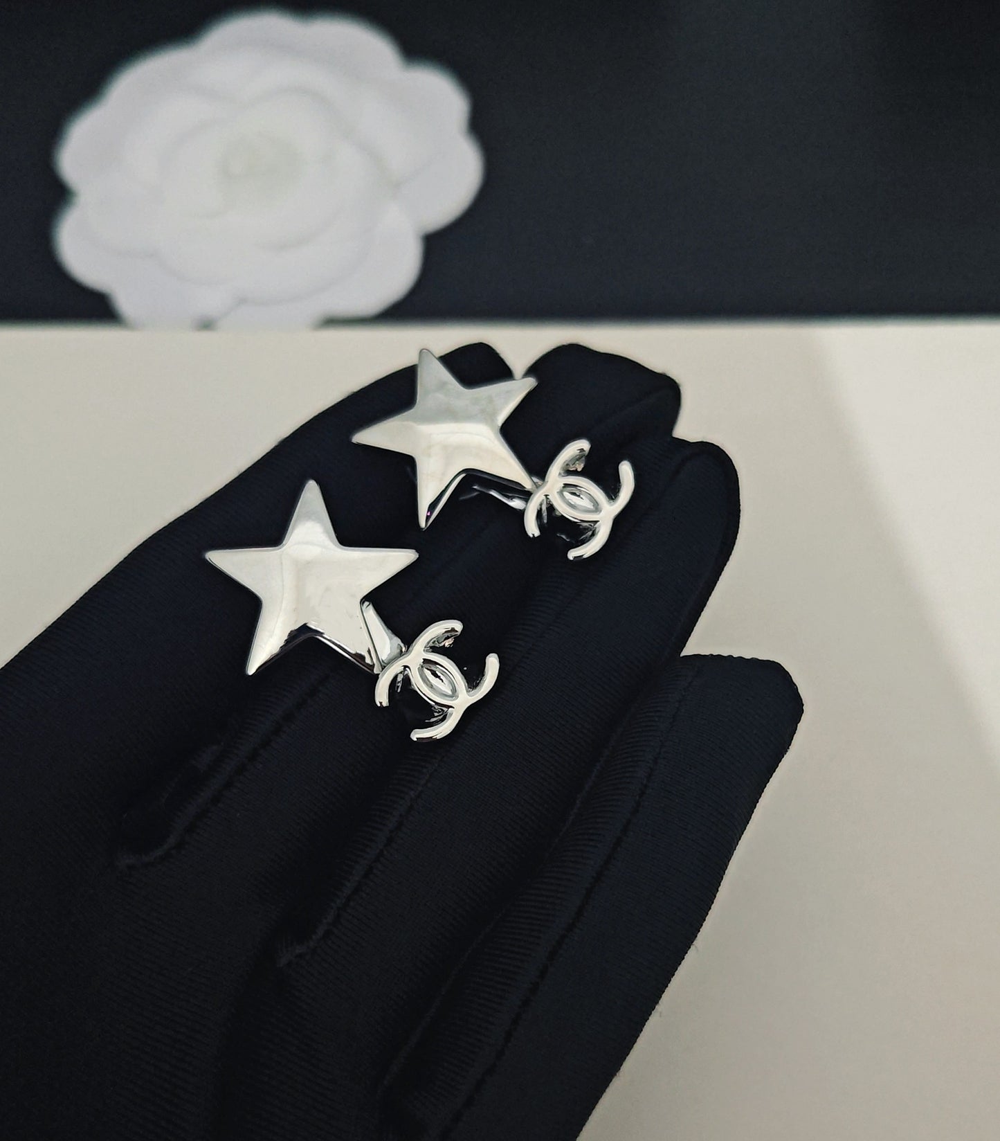 Signature Emblem Statement Earrings in Gold-Tone – White Detail detail view