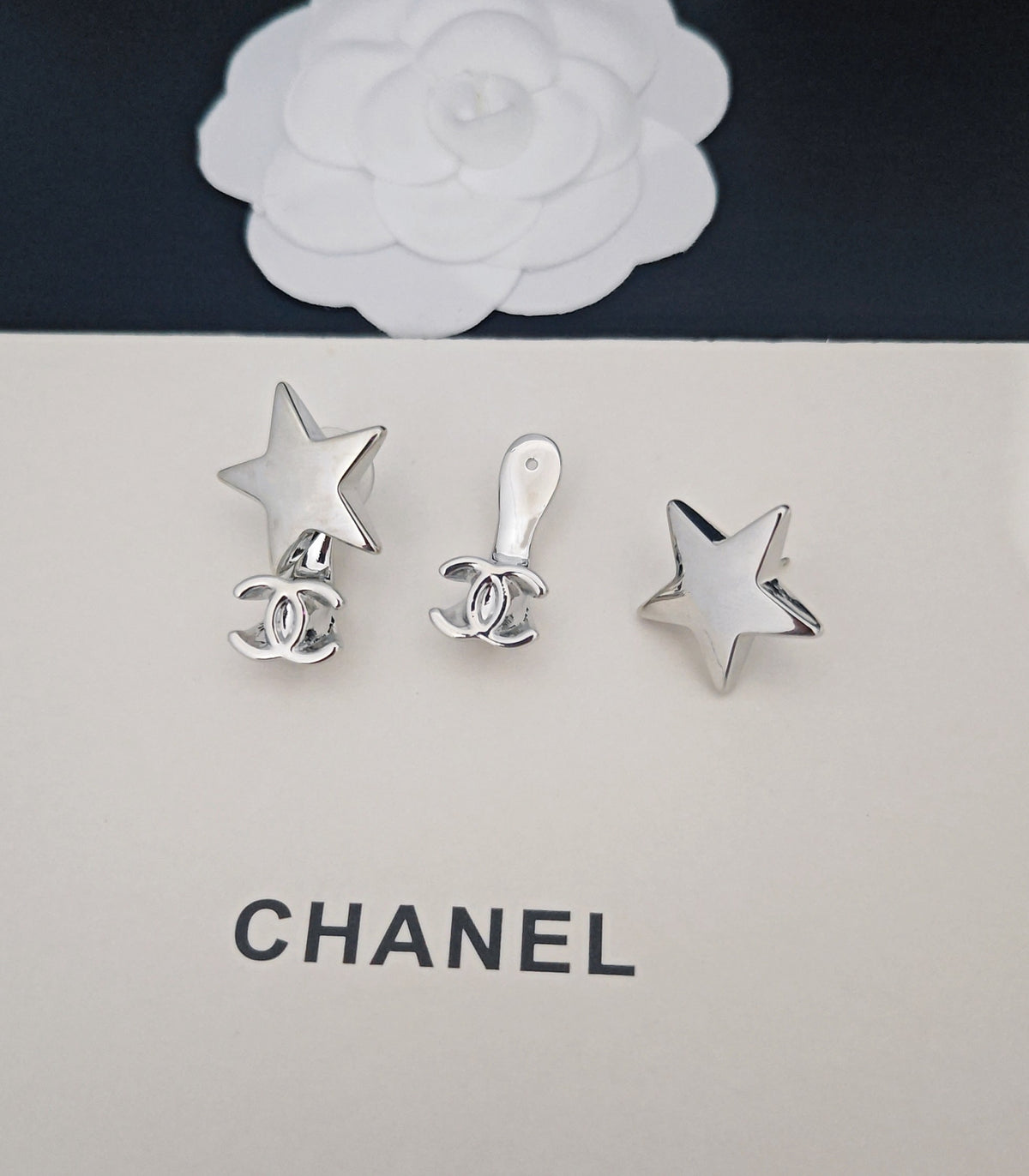 Signature Emblem Statement Earrings in Gold-Tone – White Detail styled product view