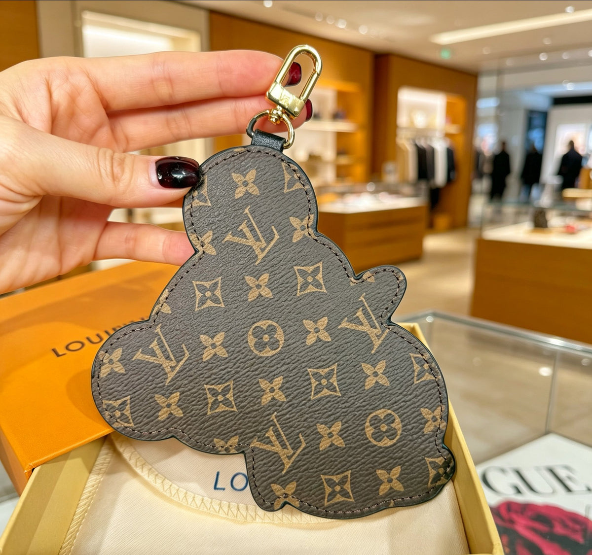 Letter Emblem Keychain – Leather Detail close-up detail