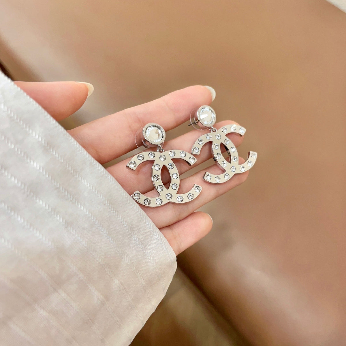 Signature Emblem Stud Earrings in Polished Metal-Tone – Design 081 side detail