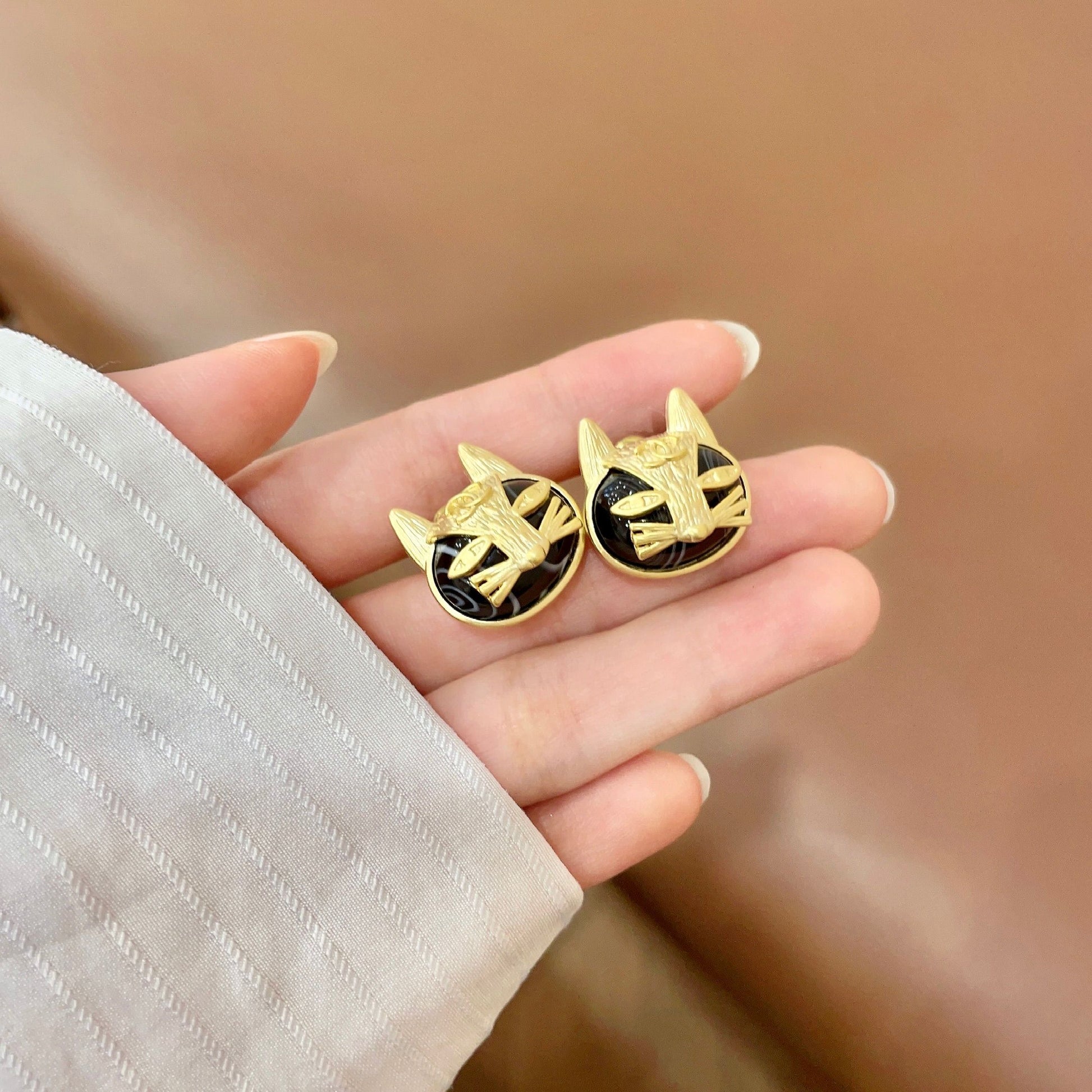 Signature Emblem Stud Earrings in Polished Metal-Tone – Design 076 side detail