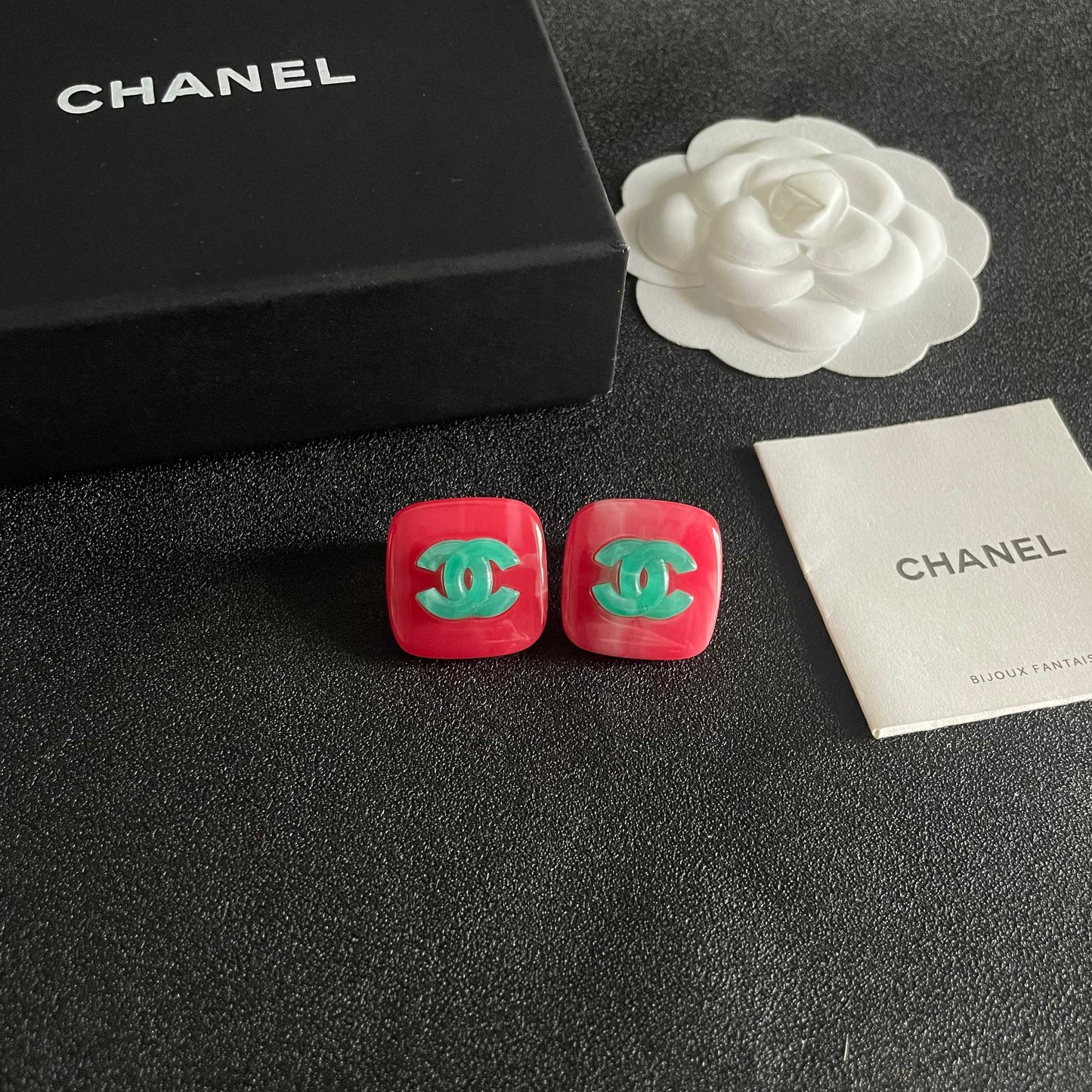 Double-C Emblem Stud Earrings in Polished Metal-Tone – Design 023 styled product view