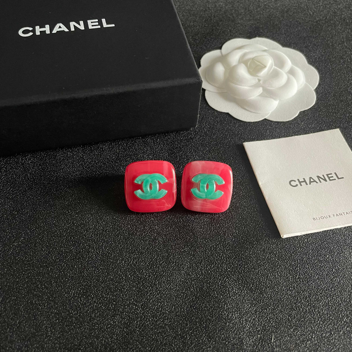 Double-C Emblem Stud Earrings in Polished Metal-Tone – Design 023 styled product view