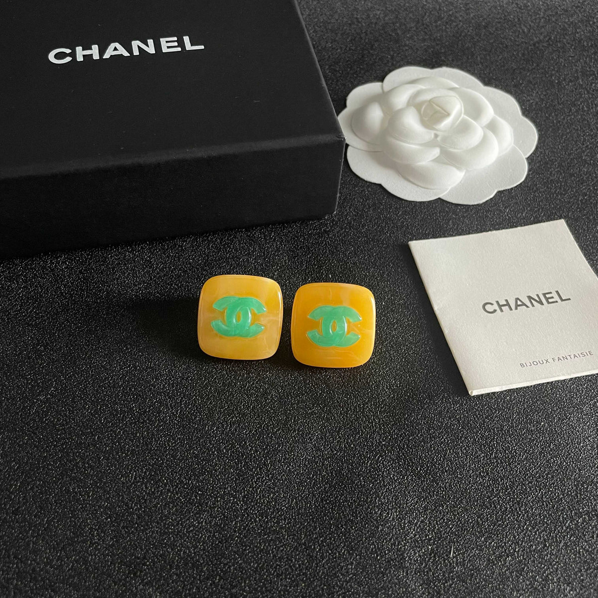 Double-C Emblem Stud Earrings in Polished Metal-Tone – Design 021 styled product view
