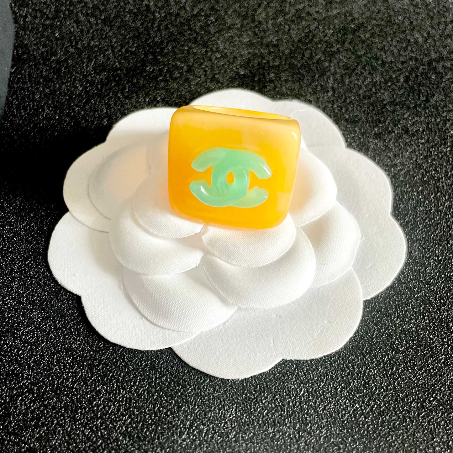 Double-C Emblem Statement Ring in Polished Metal-Tone – Design 011 front product view