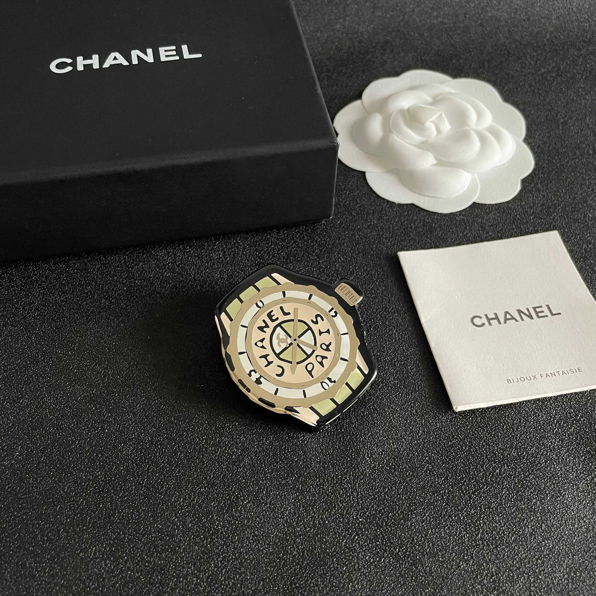 Double-C Emblem Brooch in Polished Metal-Tone – Design 050 styled product view
