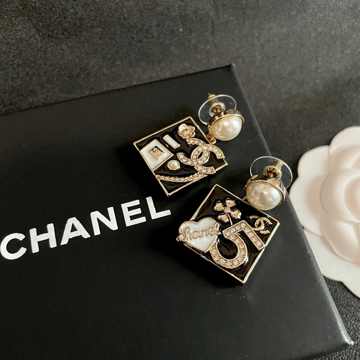Double-C Emblem Statement Earrings in Polished Metal-Tone – Design 005 detail view