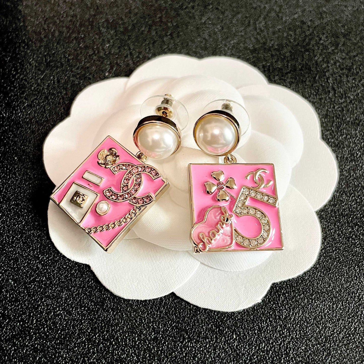 Double-C Emblem Statement Earrings in Polished Metal-Tone – Design 003 front product view